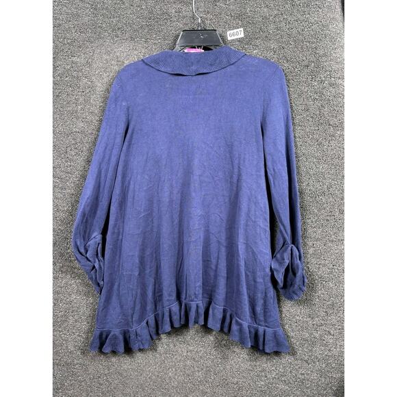 Lilly Pulitzer Sweater Womens Medium Blue Ruffle Open Front Cardigan Lightweight - Picture 2 of 7